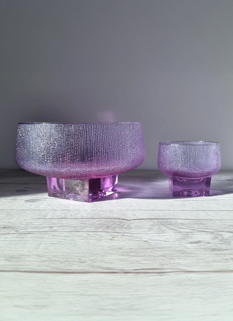 Kristal Melting Ice Series, Neodymium Alexandrite Jorum and 6 Tumbler Dish Set, 1960s-70s, Italy