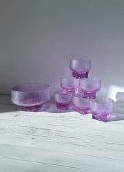 Kristal Melting Ice Series, Neodymium Alexandrite Jorum and 6 Tumbler Dish Set, 1960s-70s, Italy