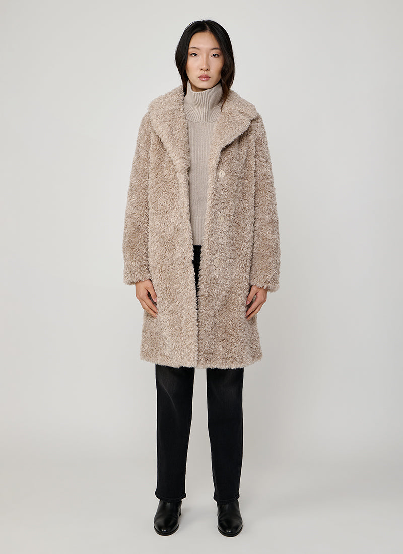 Curly Faux Fur Knee Length Coat by Herno | Andrews