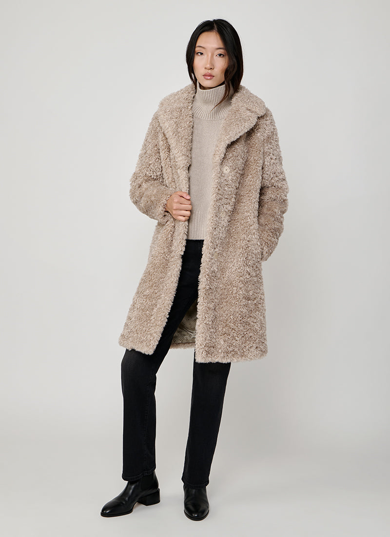 Curly Faux Fur Knee Length Coat by Herno | Andrews