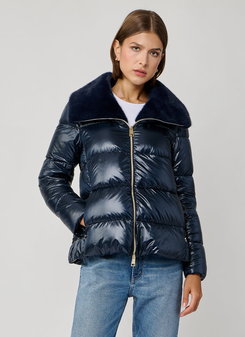 Fur Collar Nylon Short Zip Jacket by Herno at Andrews