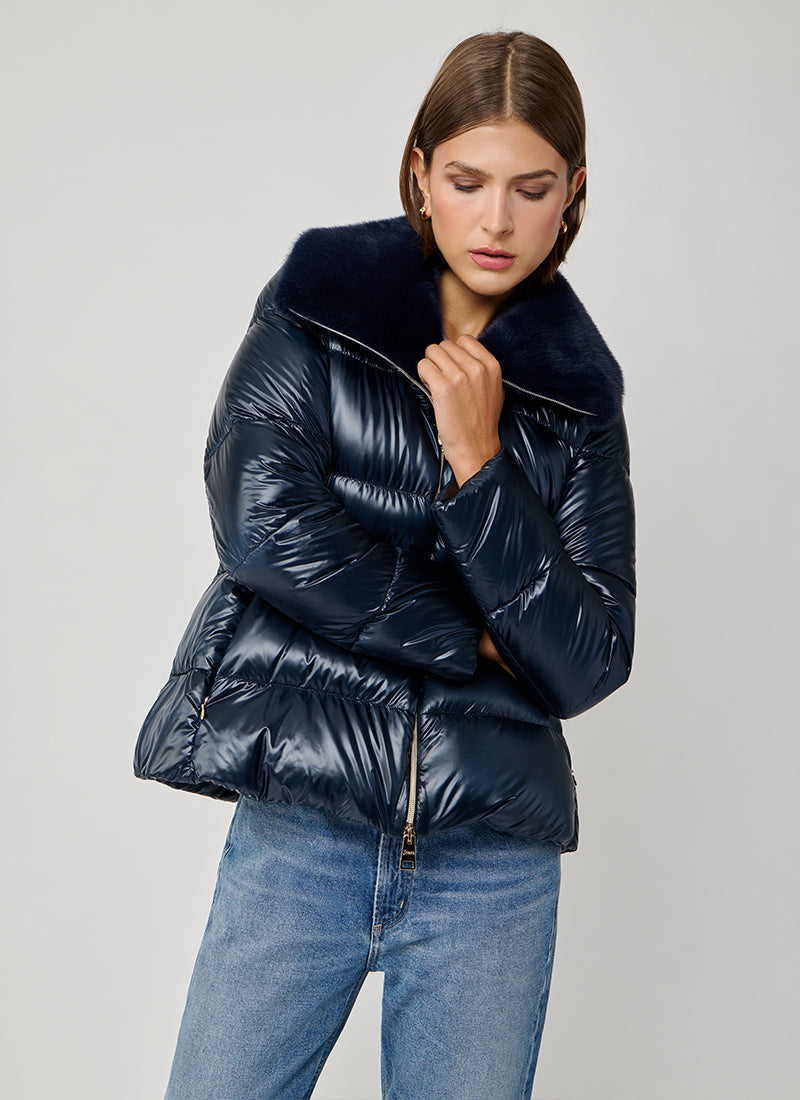 Fur Collar Nylon Short Zip Jacket by Herno at Andrews
