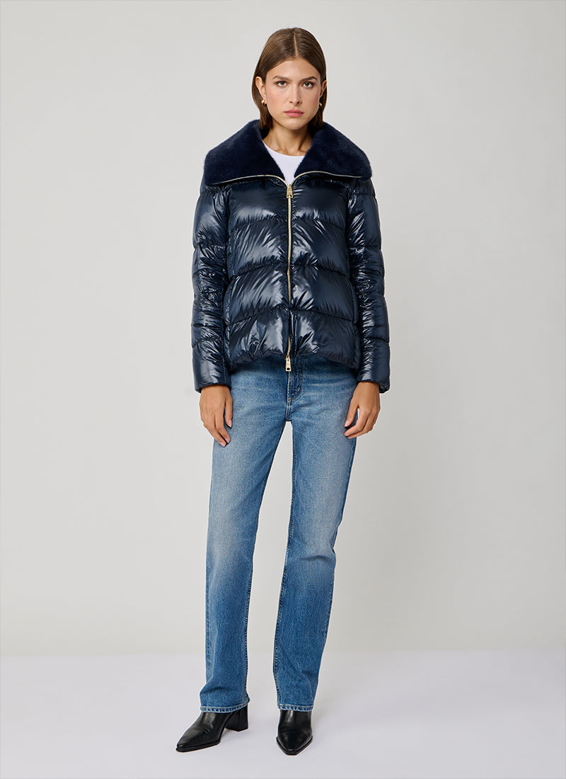 Fur Collar Nylon Short Zip Jacket by Herno at Andrews