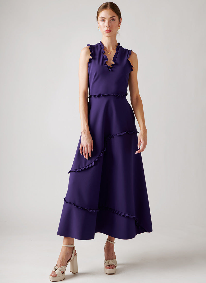 Greta Constantine Kinsman Ruffled V-Neck Dress