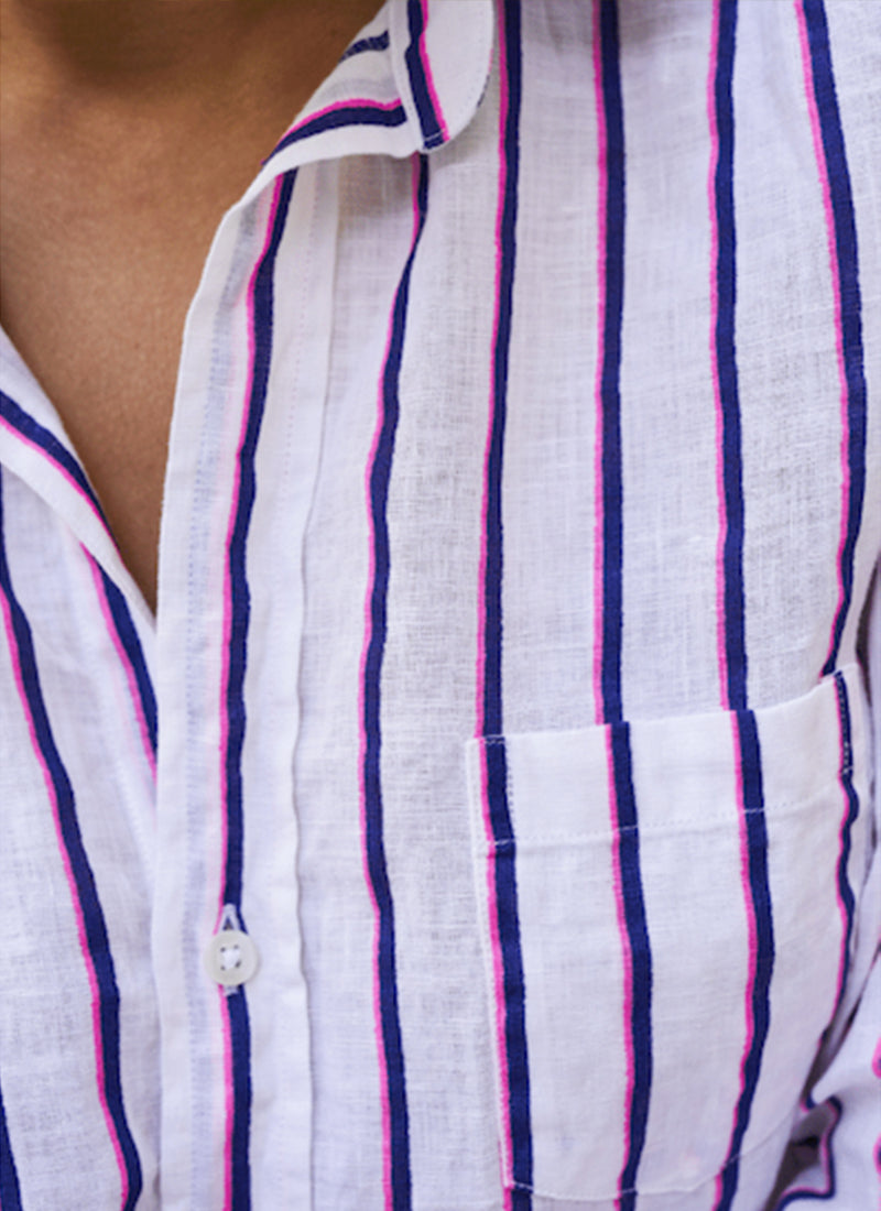 Frank & Eileen Eileen Neon and Pink Linen Shirt