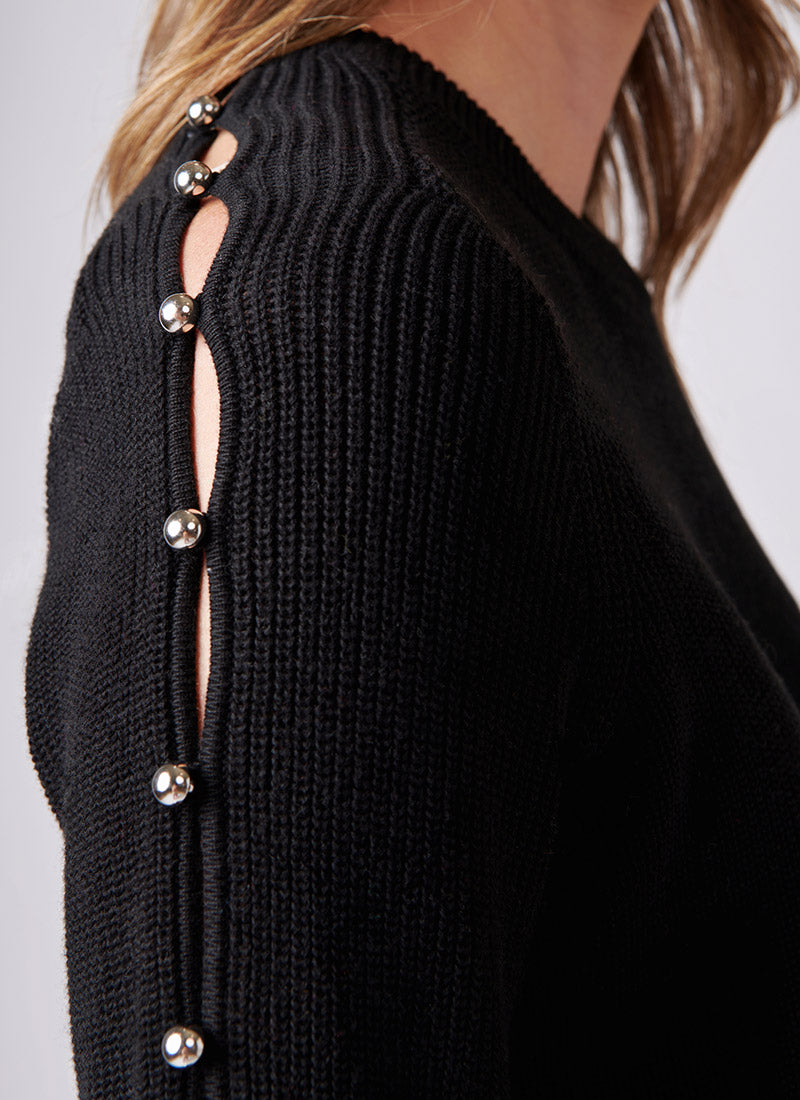 Autumn Cashmere Open Sleeve Ribbed-Knit Sweater