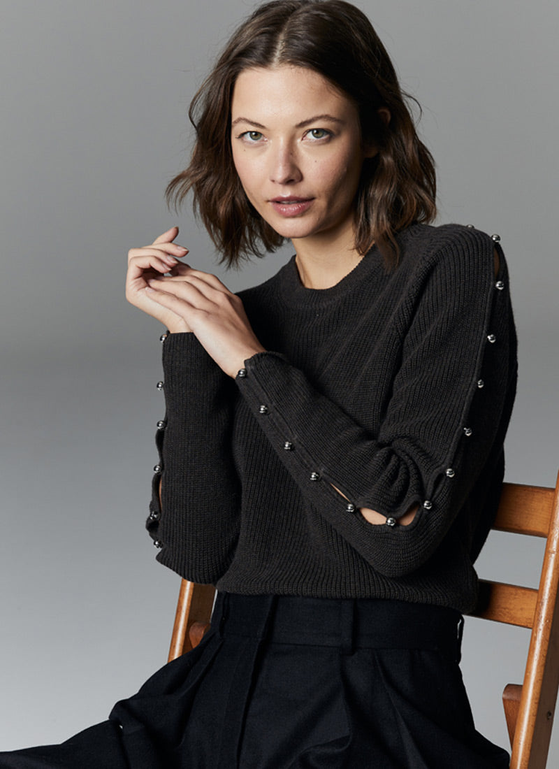 Autumn Cashmere Open Sleeve Ribbed-Knit Sweater