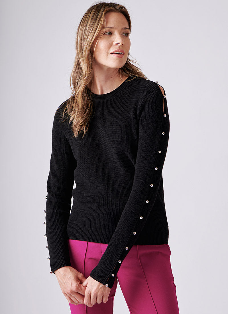 Autumn Cashmere Open Sleeve Ribbed-Knit Sweater