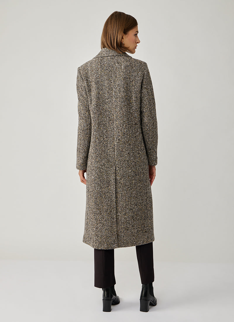 Mirco Sequins Single Breasted Herringbone Coat