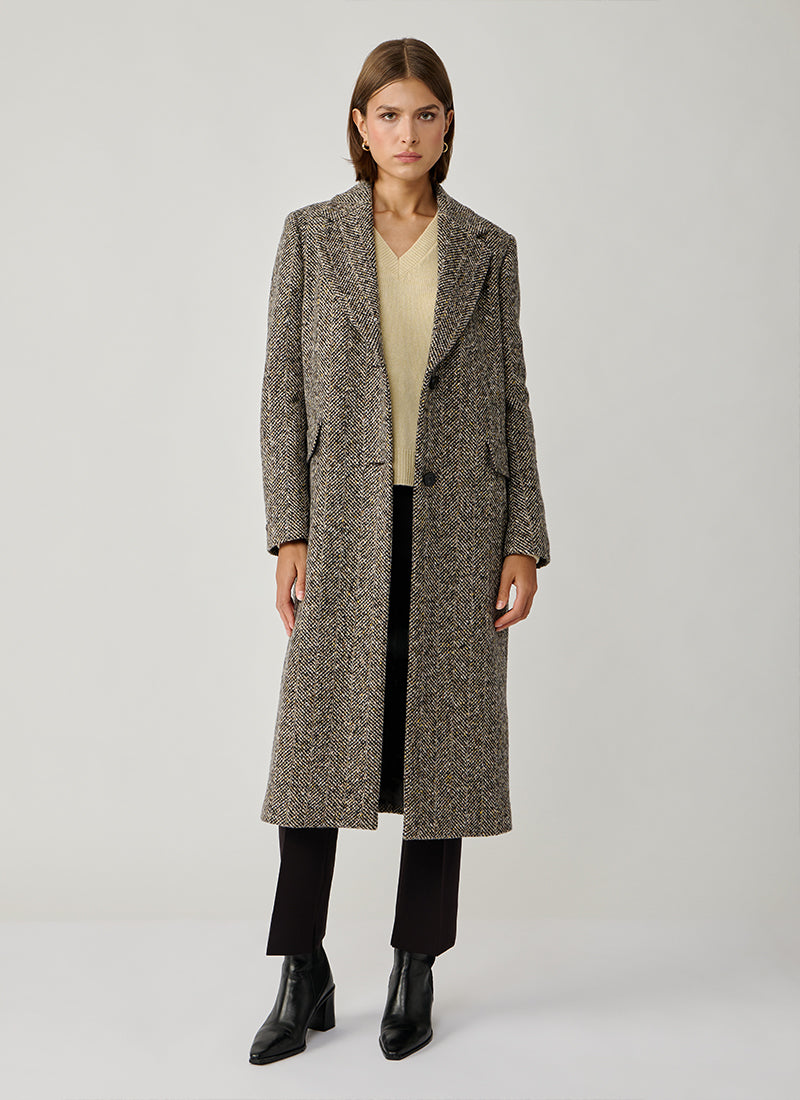 Mirco Sequins Single Breasted Herringbone Coat