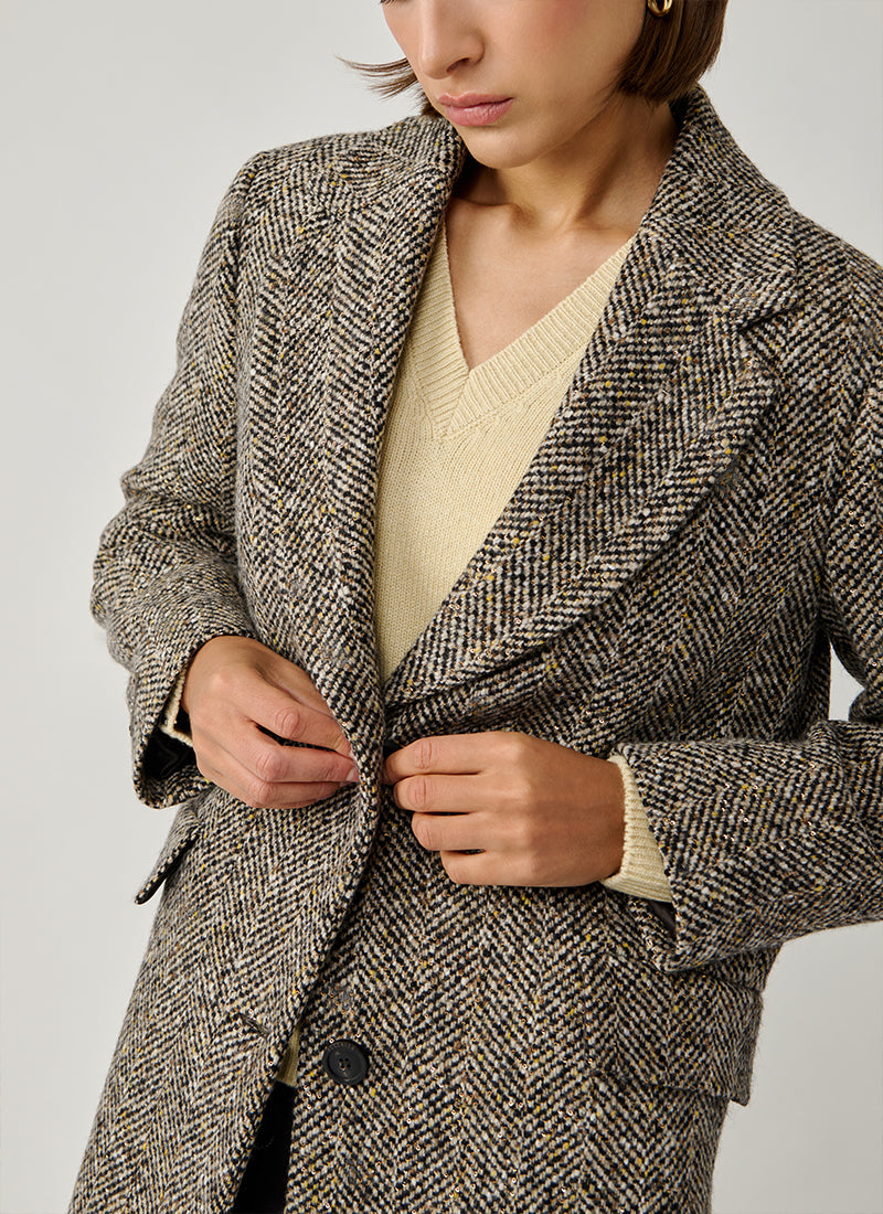 Mirco Sequins Single Breasted Herringbone Coat