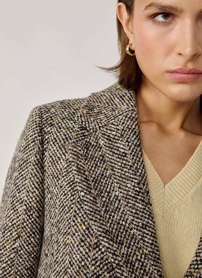 Mirco Sequins Single Breasted Herringbone Coat