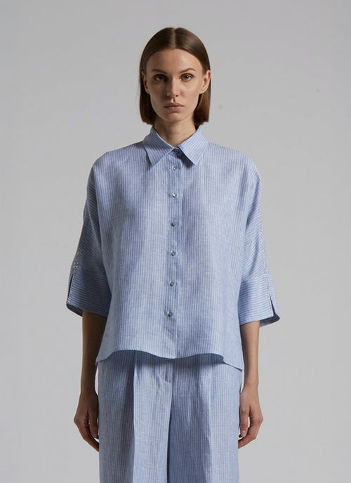 Peserico Elbow Linen Stripe Shirt