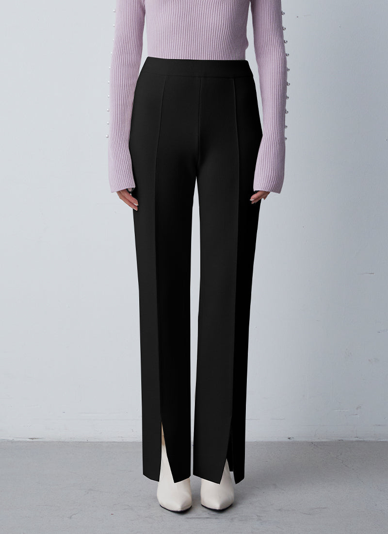 RVN Straight Crepe Front Slit Knit Pants