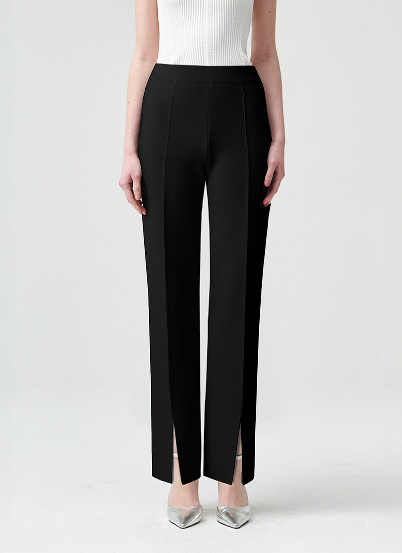 RVN Straight Crepe Front Slit Knit Pants
