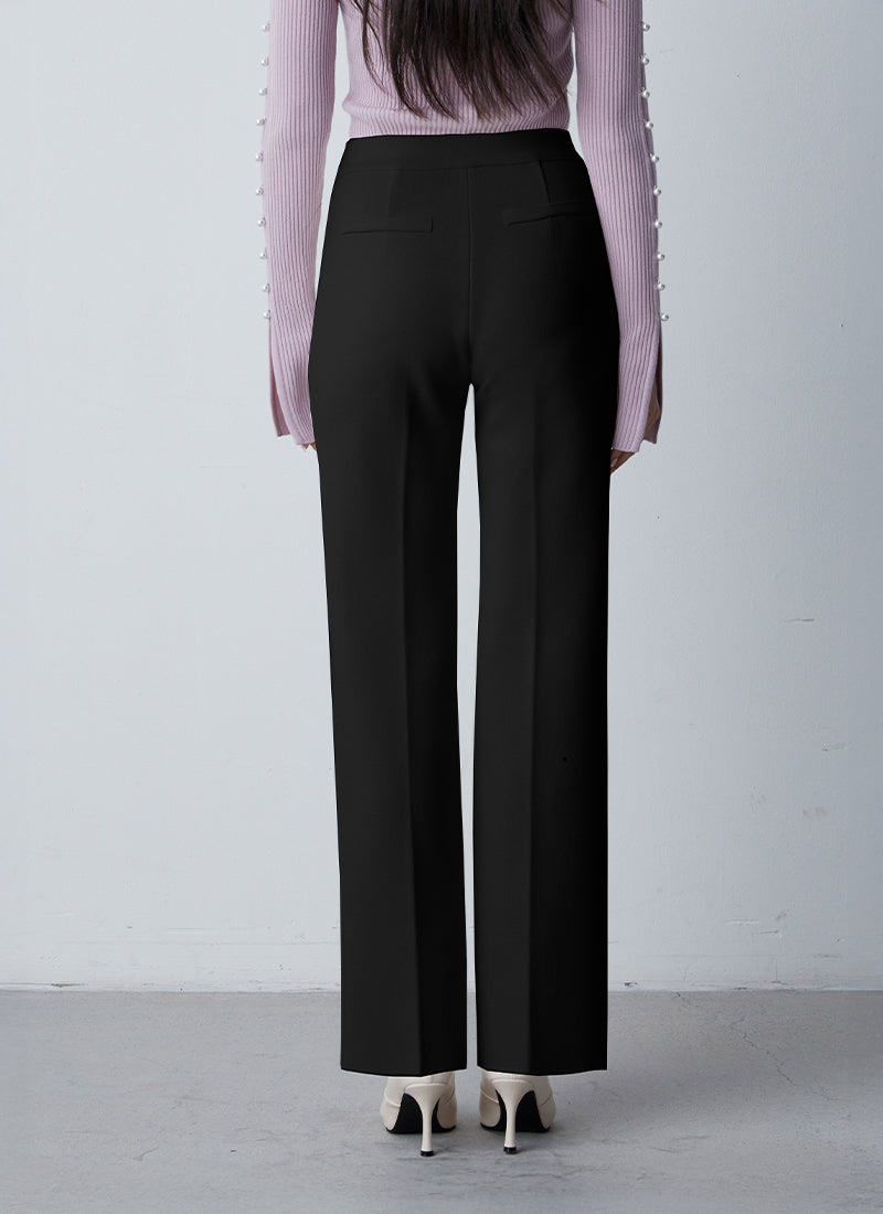 RVN Straight Crepe Front Slit Knit Pants