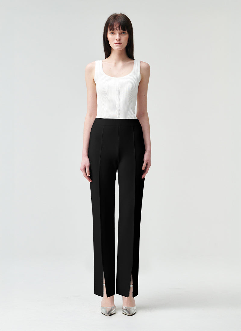 RVN Straight Crepe Front Slit Knit Pants