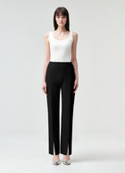 RVN Straight Crepe Front Slit Knit Pants