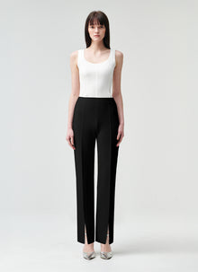 RVN Straight Crepe Front Slit Knit Pants