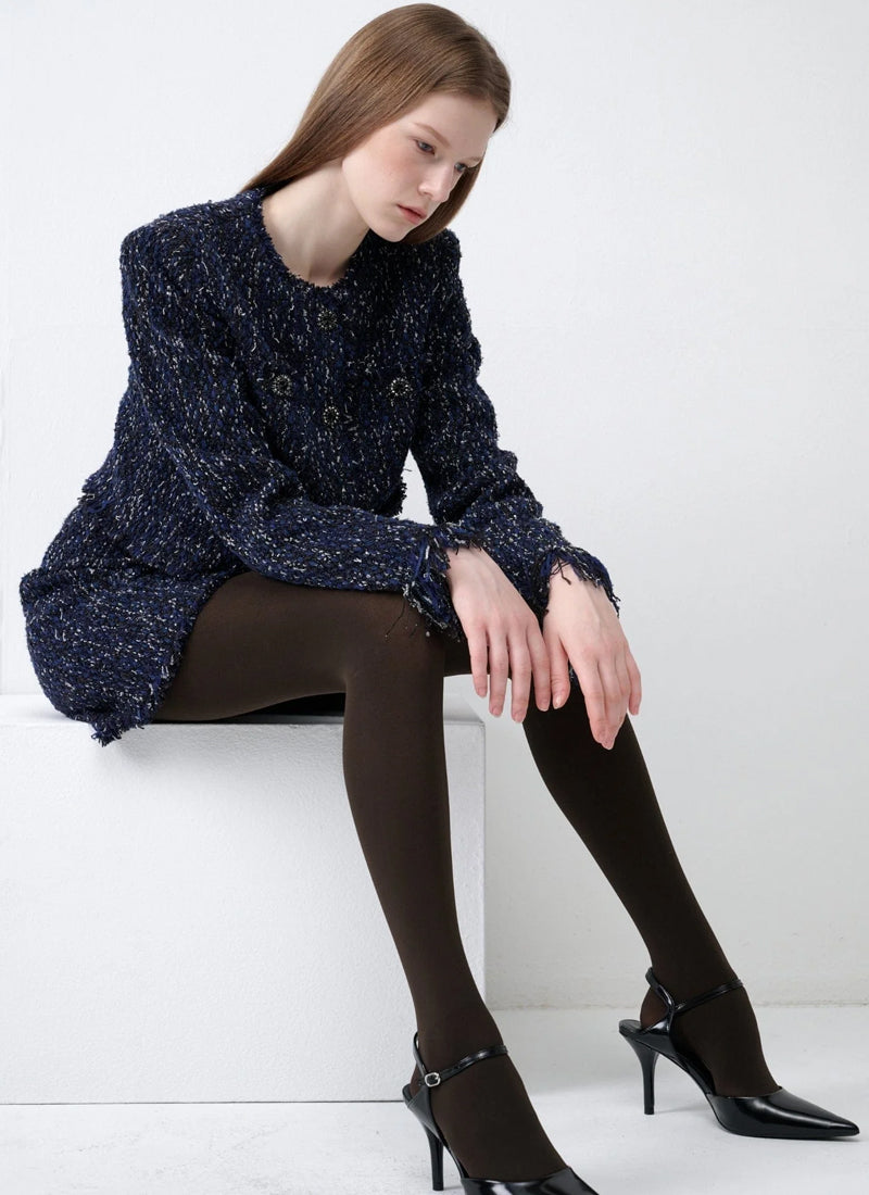 RVN Cropped Tweed Jacket With Fringe