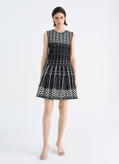  Checkered Jacquard Sleeveless Mini Dress by RVN at Andrews 