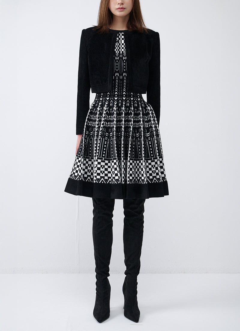  Checkered Jacquard Sleeveless Mini Dress by RVN at Andrews 