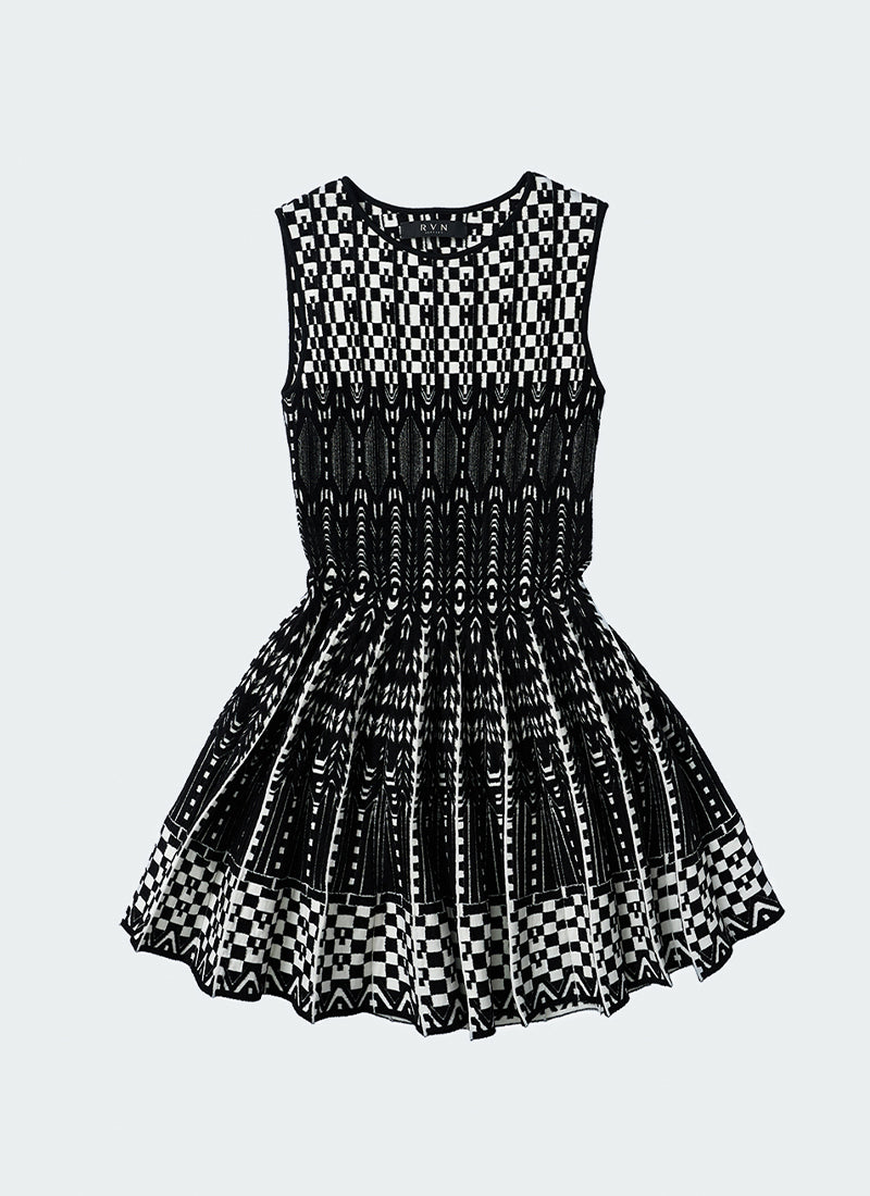  Checkered Jacquard Sleeveless Mini Dress by RVN at Andrews 
