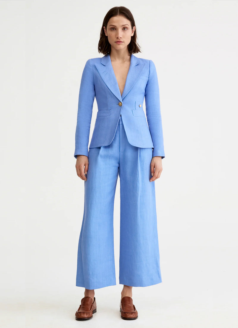 Smythe Linen Cropped Pleated Trouser