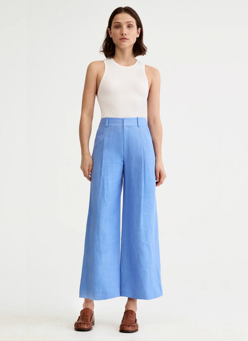Smythe Linen Cropped Pleated Trouser