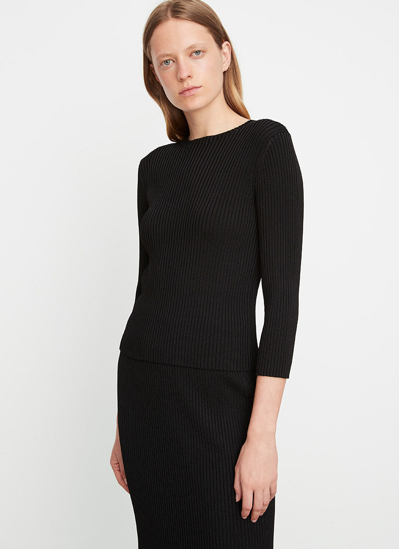 Vince Ribbed Boat Neck Top