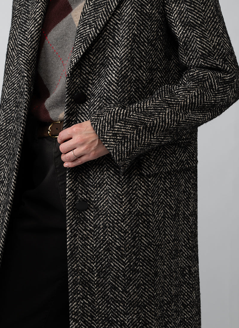 Amanda Single Breasted Tailored Herringbone Coat