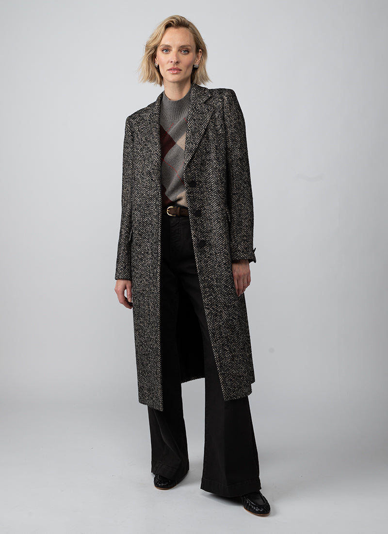 Amanda Single Breasted Tailored Herringbone Coat