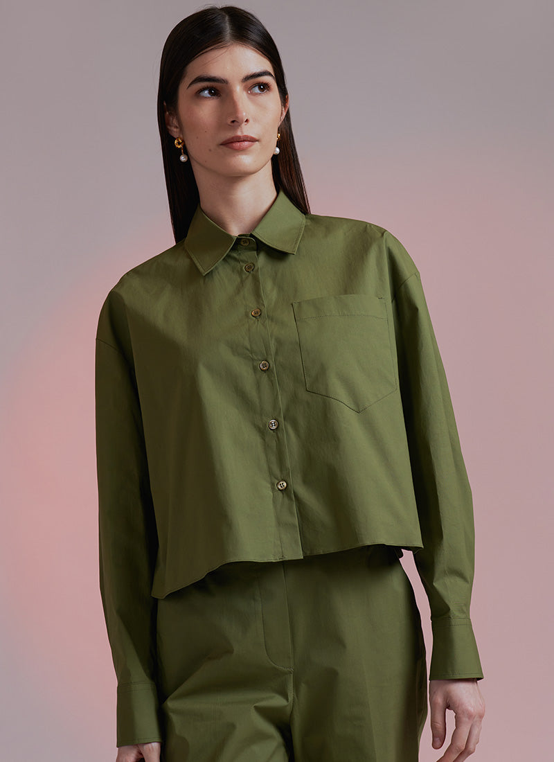 Antonelli Anne Long-Sleeve Poplin Cropped Shirt