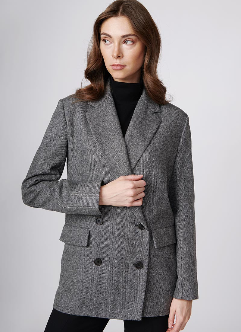 Antonelli David Double-Breasted Herringbone Blazer