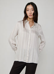  Striped Silk Satin Leaf Collar Shirt by Peserico at Andrews 