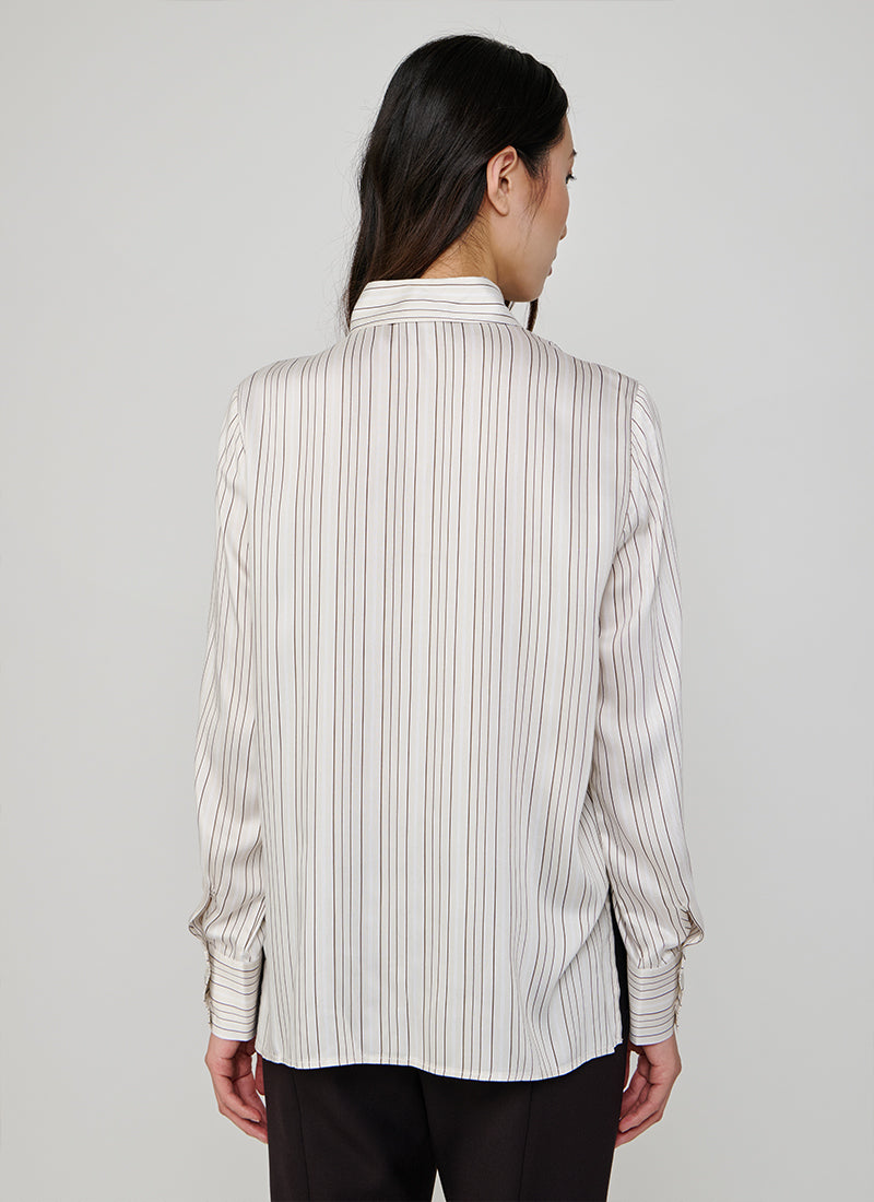  Striped Silk Satin Leaf Collar Shirt by Peserico at Andrews 