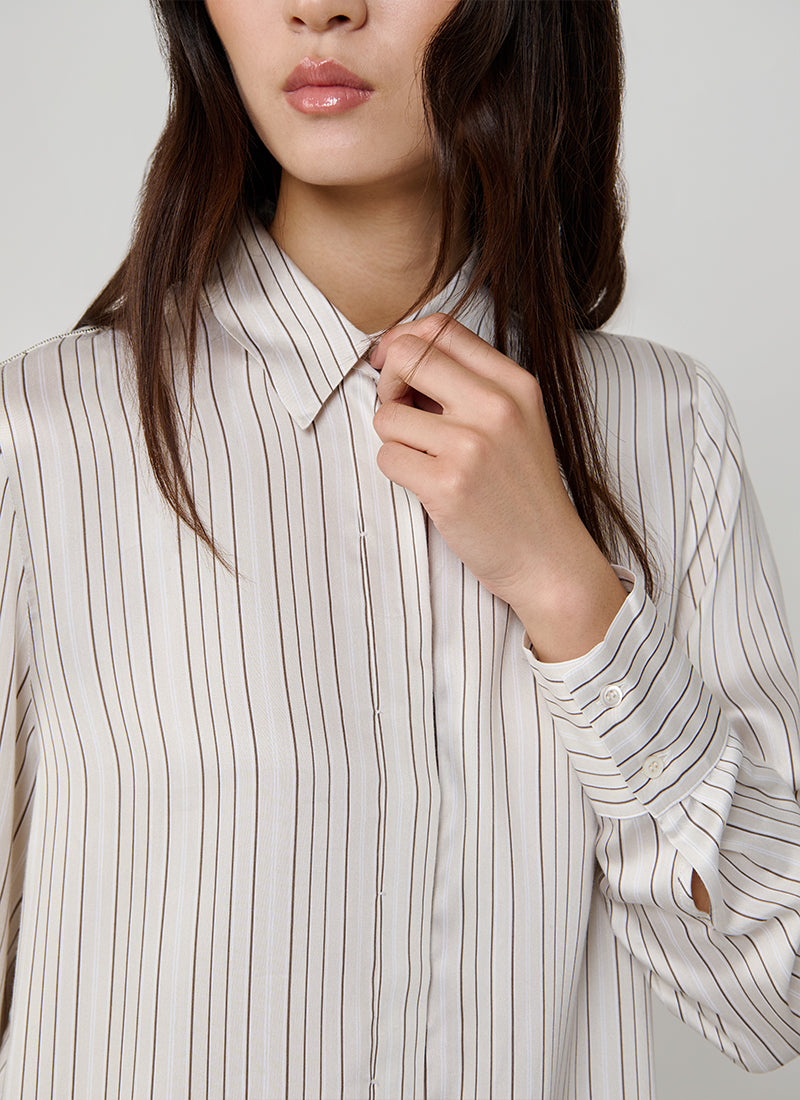  Striped Silk Satin Leaf Collar Shirt by Peserico at Andrews 