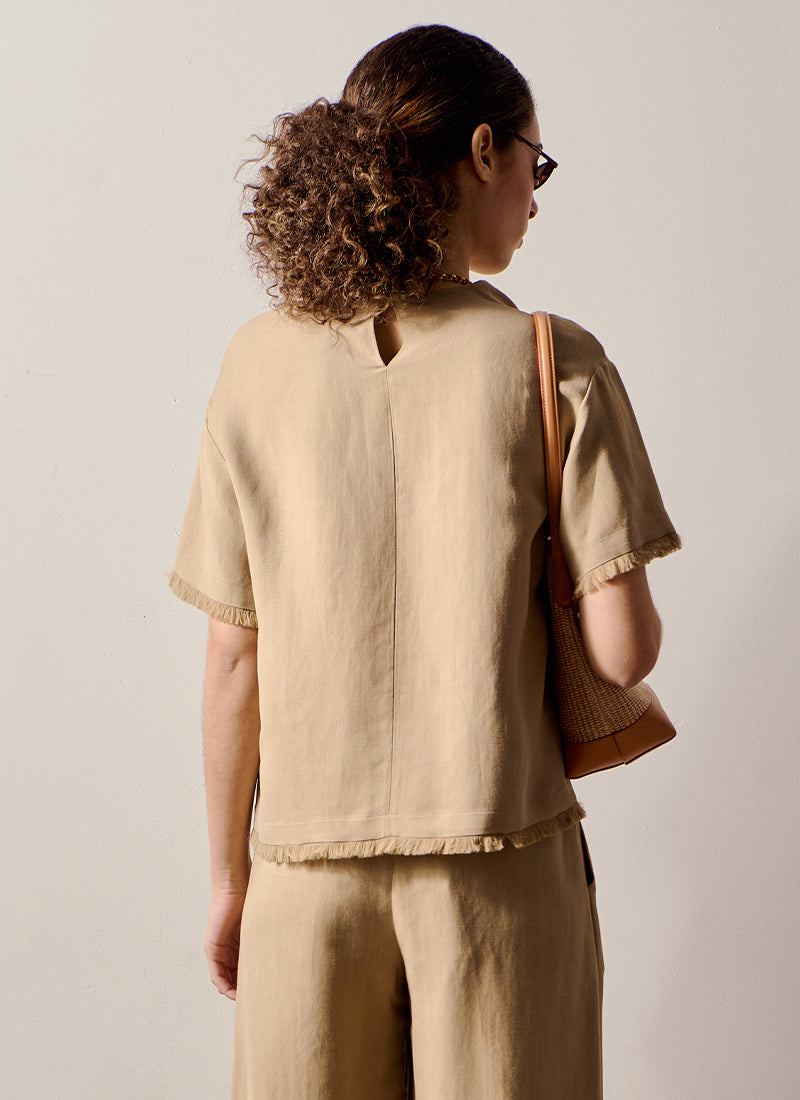 Antonelli Dumont Fringe Short Sleeve Top
