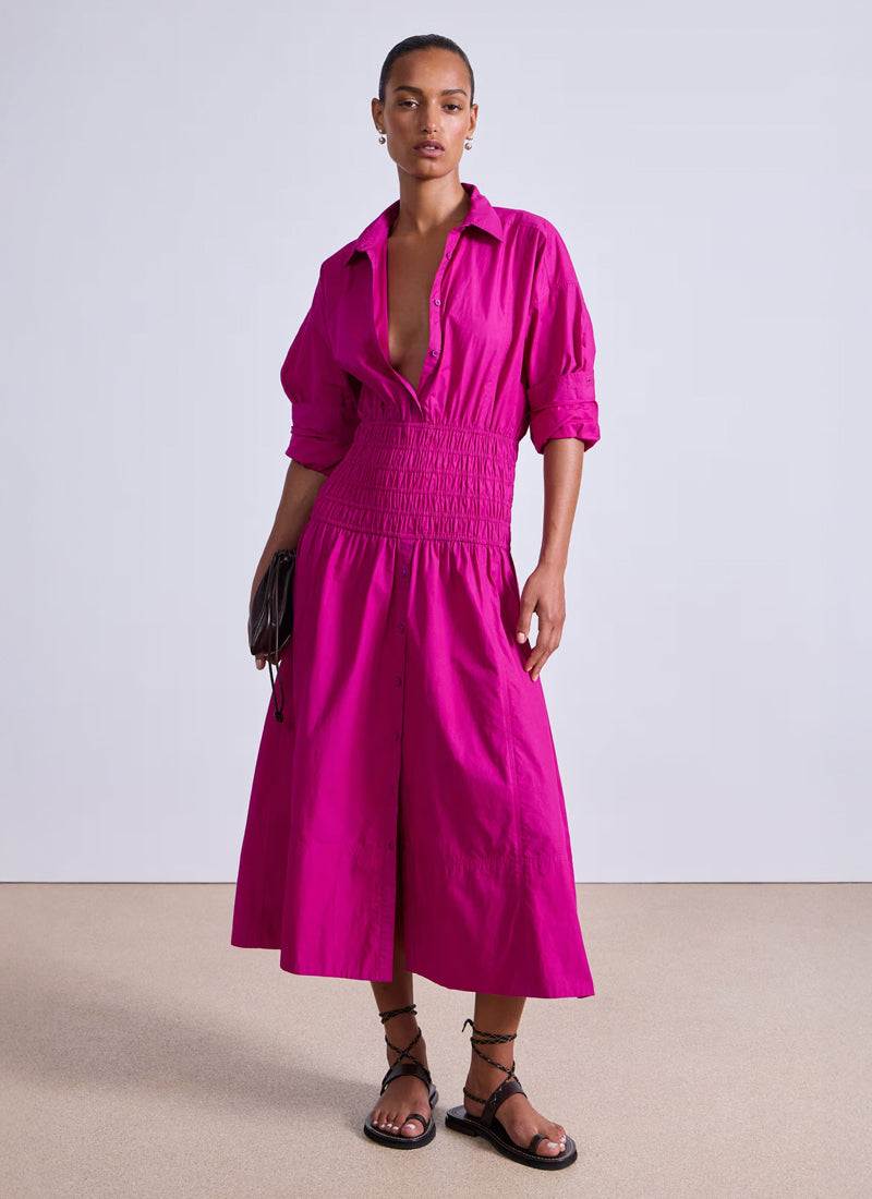 sophia smocked midi dress Sophia Smocked Shirt Dress by Apiece Apart