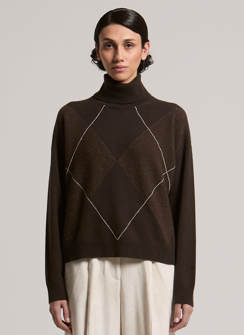 Argyle Silk Cashmere Turtleneck
