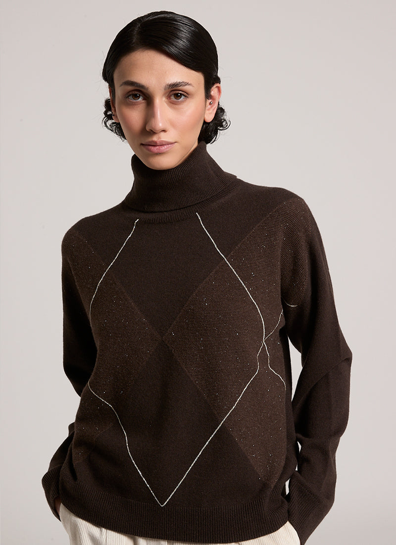 Argyle Silk Cashmere Turtleneck