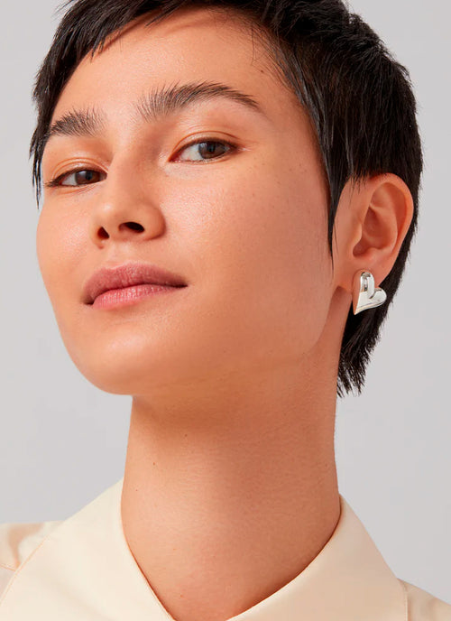 Jenny Bird Art Heart Button Earrings Silver