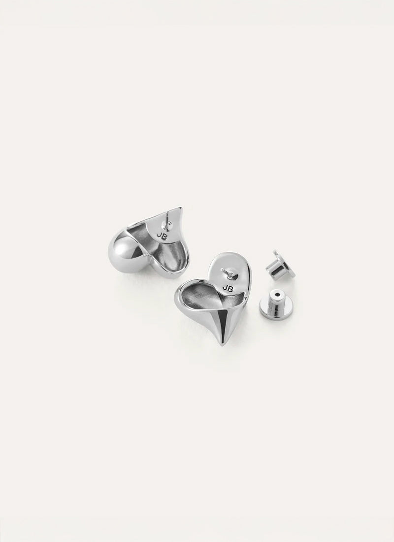 Jenny Bird Art Heart Button Earrings Silver
