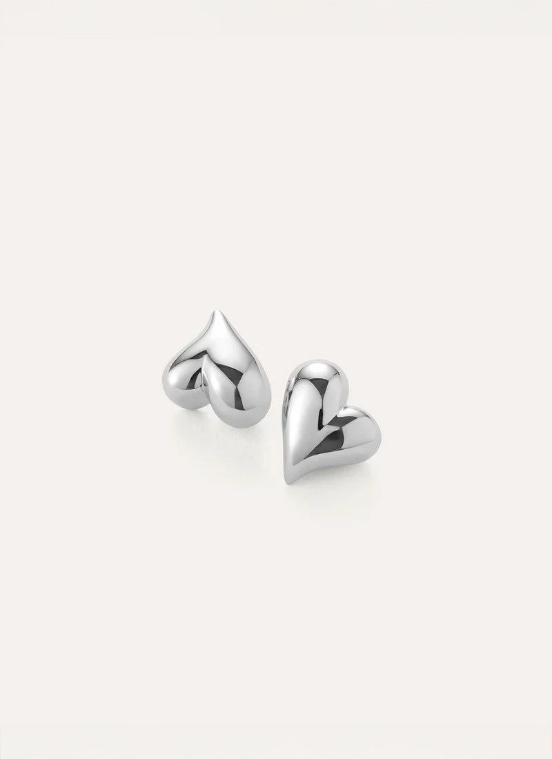 Jenny Bird Art Heart Button Earrings Silver