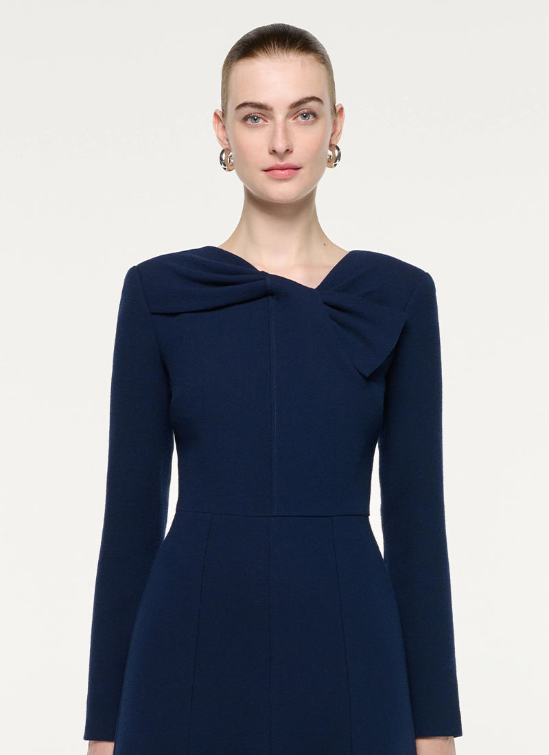 Asymmetric Bow Neckline Wool Crepe Midi Dress by Roland Mouret at Andrews