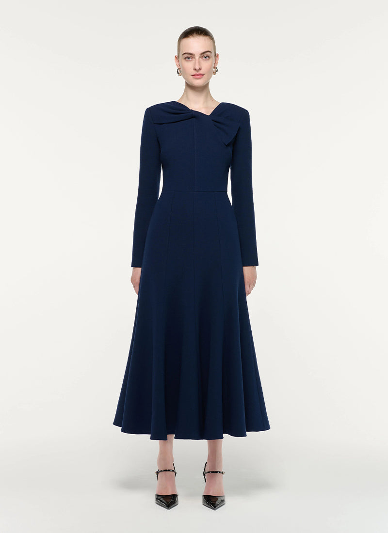 Asymmetric Bow Neckline Wool Crepe Midi Dress by Roland Mouret at Andrews