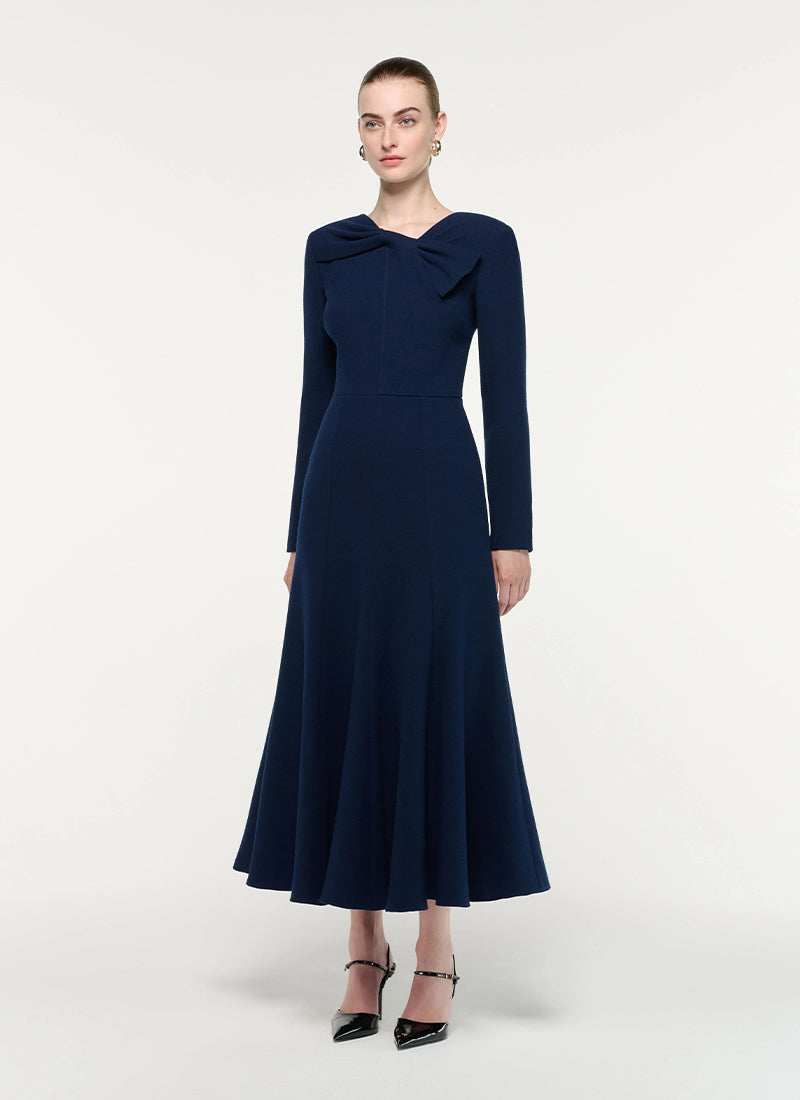 Asymmetric Bow Neckline Wool Crepe Midi Dress by Roland Mouret at Andrews