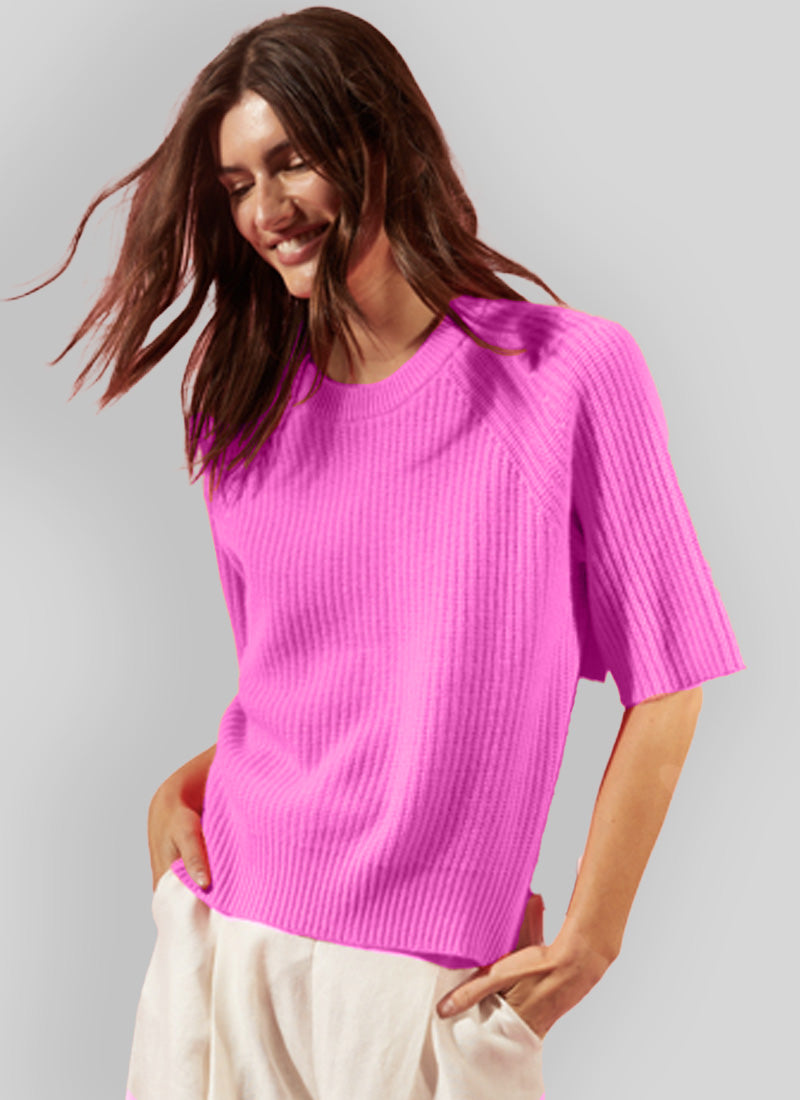 Autumn Cashmere Oversize Shaker Short-Sleeve Sweater