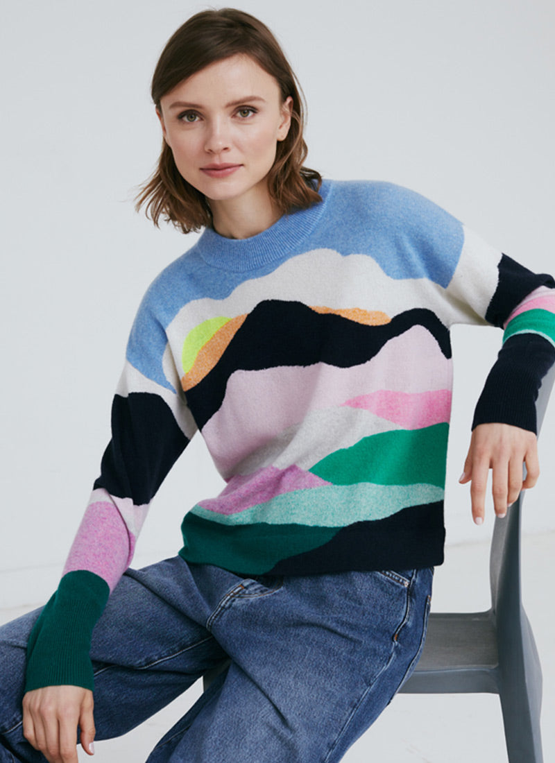 Autumn Cashmere Peaks and Valleys Intarsia Crewneck Sweater