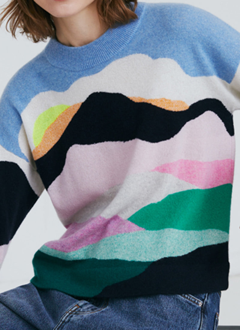 Autumn Cashmere Peaks and Valleys Intarsia Crewneck Sweater